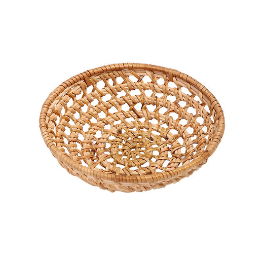 Zenyara Rattan Vintage Hollow Storage Tray, Round Mini Fruit Tray