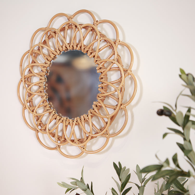 Zenyara Petal Shaped Rattan Mirror