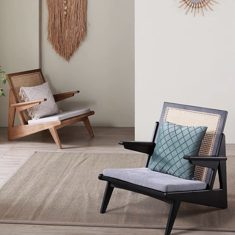 Zenyara Solid Wood Frame+Rattan Woven Arm Kangaroo Chair, Breathable, Comfortable And Elastic