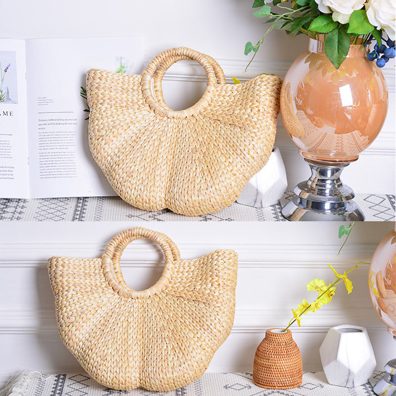 Zenyara Straw Woven, Wave Moon Shaped Handbag