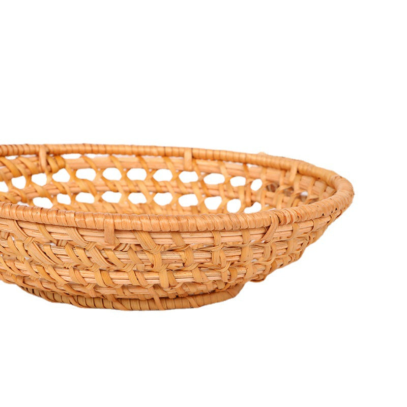 Zenyara Rattan Vintage Hollow Storage Tray, Round Mini Fruit Tray