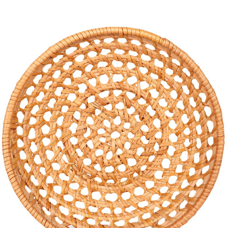 Zenyara Rattan Vintage Hollow Storage Tray, Round Mini Fruit Tray